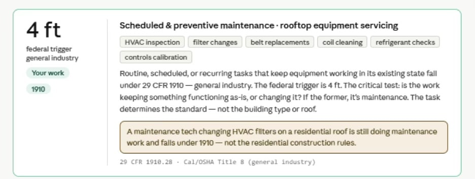OSHA maintenance guidelines for rooftop HVAC equipment servicing