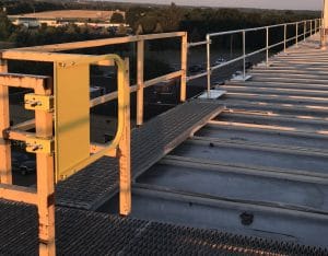 EDGE Fall Protection self-closing safety gate and standing seam roof rail